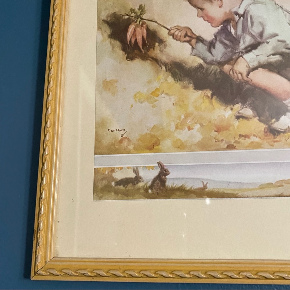 Framed Vintage Horace Gaffron Print Of Boy Trying To Catch Bunnies With Carrots - Picture 3 of 7